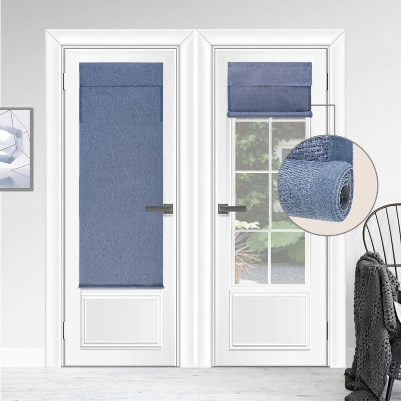 WdFour Triple Layers UV Protect 100% Light Block  Multi-use  no Noise  Easy Installed Door Curtains  Adjustable Roller Shade  Window Blind  for Office  Wards and Home(26Wx70L Stone Blue 1 Piece) - Image 1