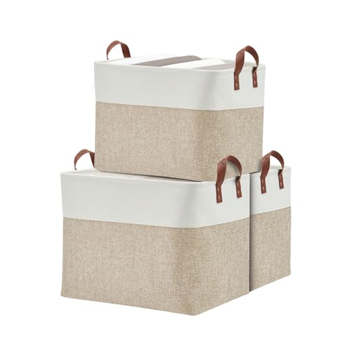 DECOMOMO Fabric Storage Basket Large Closet Storage Bins for Toys Nursery  Laundry Storage Beige  White XXL  3 Pack