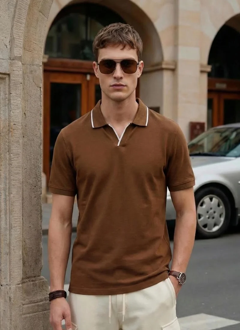 نوبيرو Nobero Tipped Johnny Collar Polo for Men