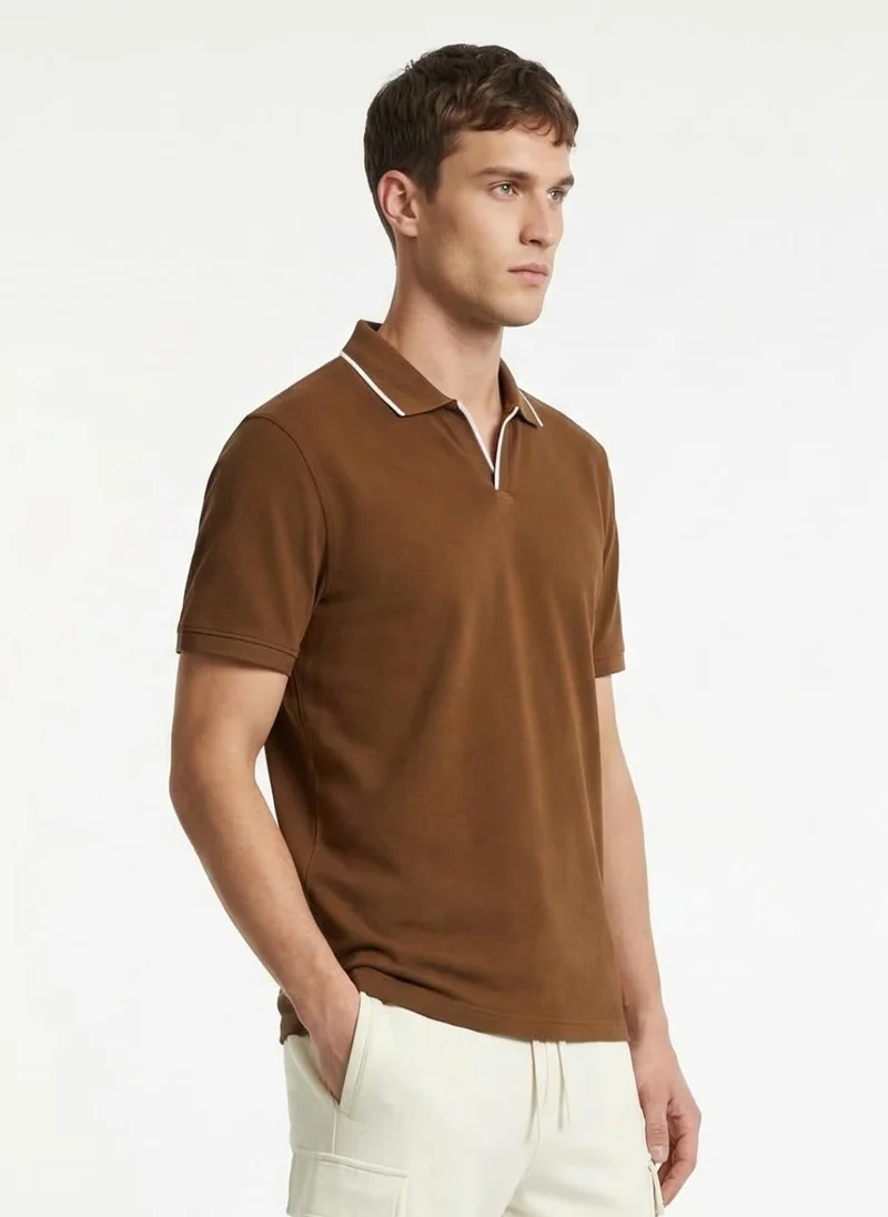 NOBERO Espresso Nobero Tipped Johnny Collar Polo for Men for Men | Best Price UAE