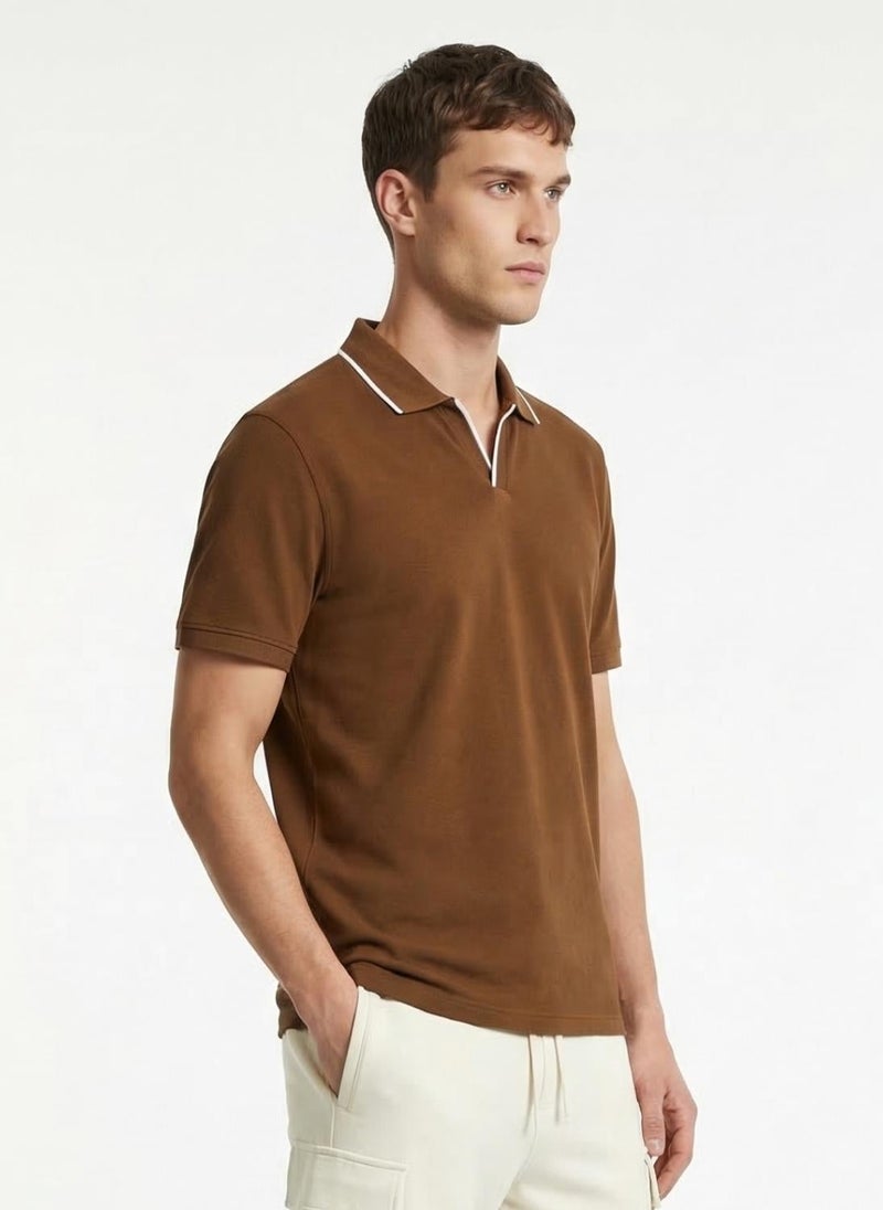 Nobero Tipped Johnny Collar Polo for Men - Image 4