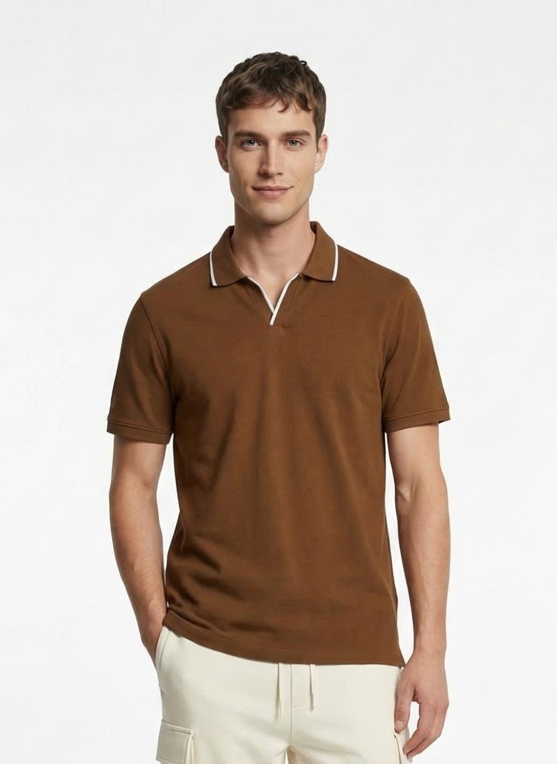 Nobero Tipped Johnny Collar Polo for Men - Image 1