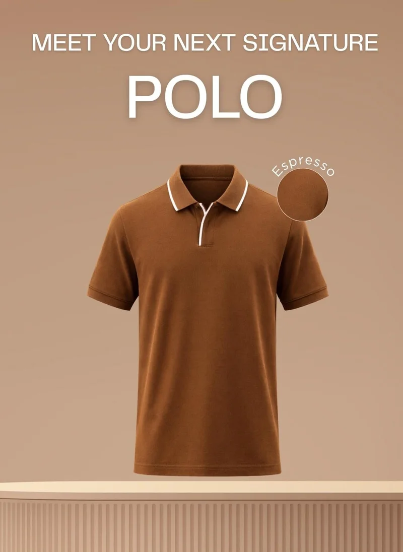 NOBERO Espresso Nobero Tipped Johnny Collar Polo for Men for Men | Best Price UAE
