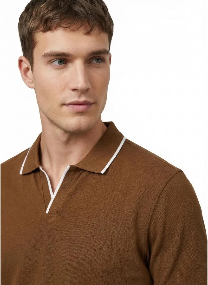 NOBERO Espresso Nobero Tipped Johnny Collar Polo for Men for Men | Best Price UAE