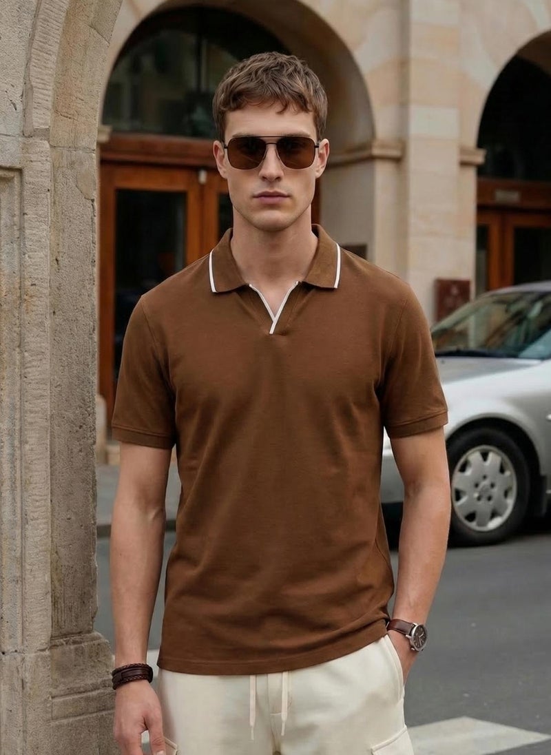 Nobero Tipped Johnny Collar Polo for Men - Image 2