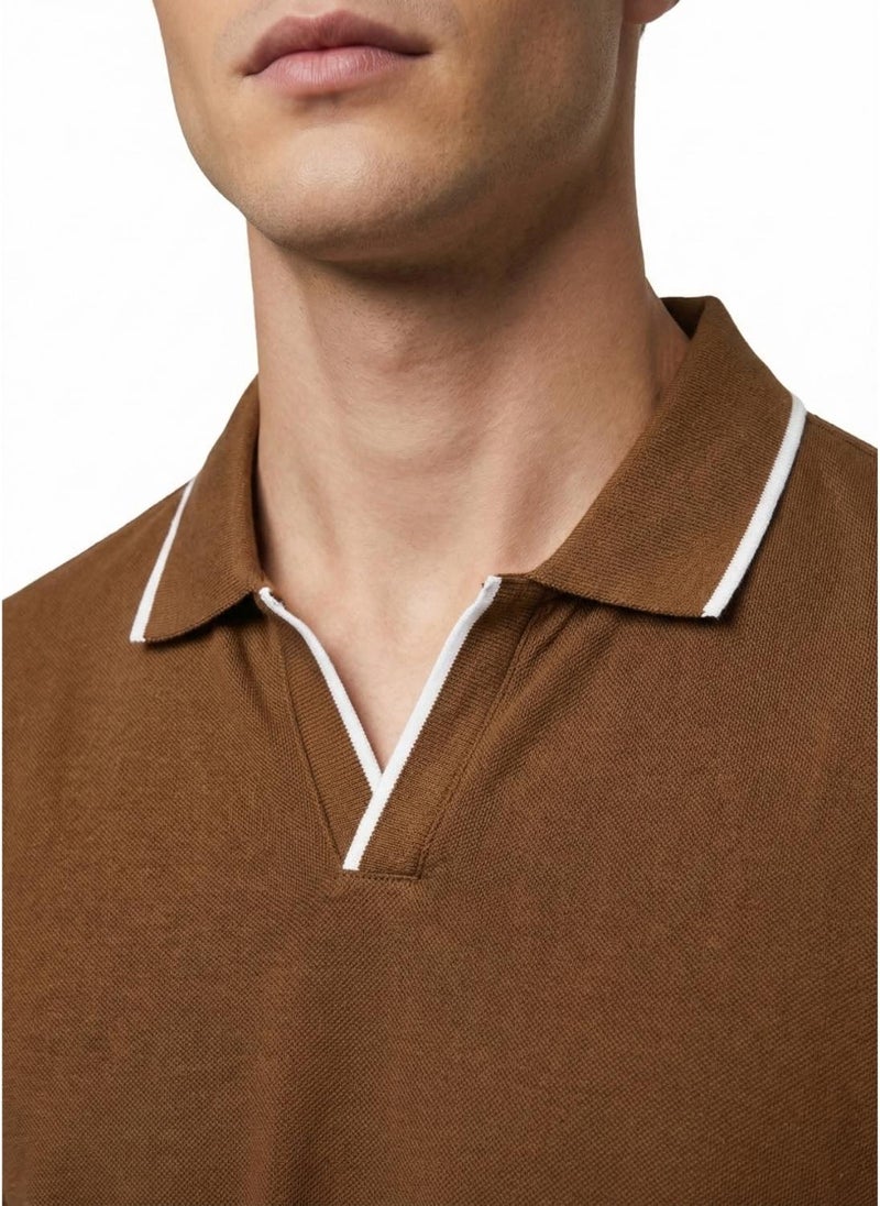 Nobero Tipped Johnny Collar Polo for Men - Image 5