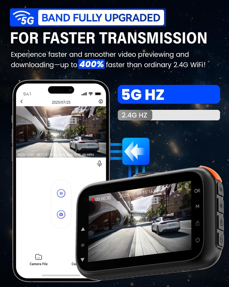 IIWEY 4K+4K Dash Cam Front and Rear, 5G Wi-Fi 64GB SD Card Included, STARVIS Dash Camera for Cars, 3 Inch IPS Screen, Dual Channel HDR Night Vision, 24H Parking Mode, 170Â° Widude Angle, G-Sensor - Image 5