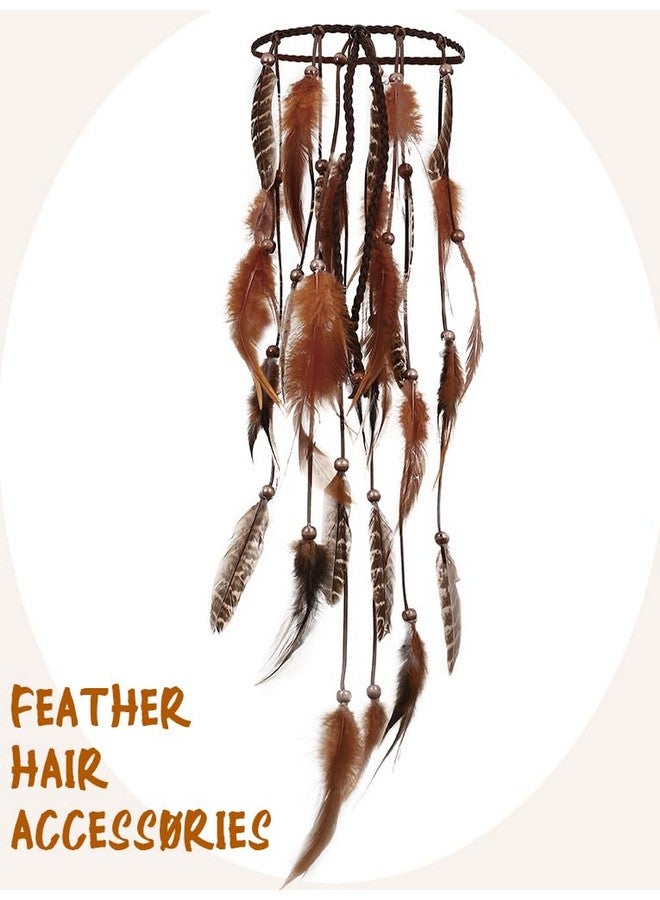 GENBREE Enbree Boho Feather Headband Gypsy Headpiece Bohemian Hippie Headbands Indian Hair Band Long Feather Hair Accessories For Women (Pattern 1)  - Image 3