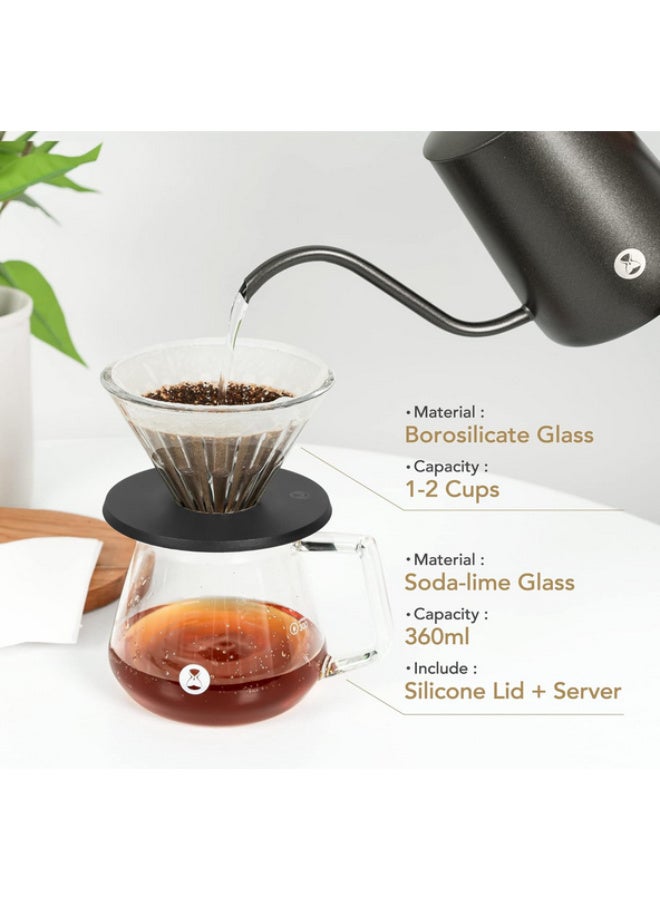 تايم مور تتضمن مجموعة ماكينة تحضير القهوة TIMEMORE Pour Over غلاية سعة 600 مل، ومطحنة قهوة يدوية C3 PRO، وقطارة قهوة، وكوب تقديم زجاجي مع 50 قطعة من فلاتر الورق لتحضير القهوة. - Image 3