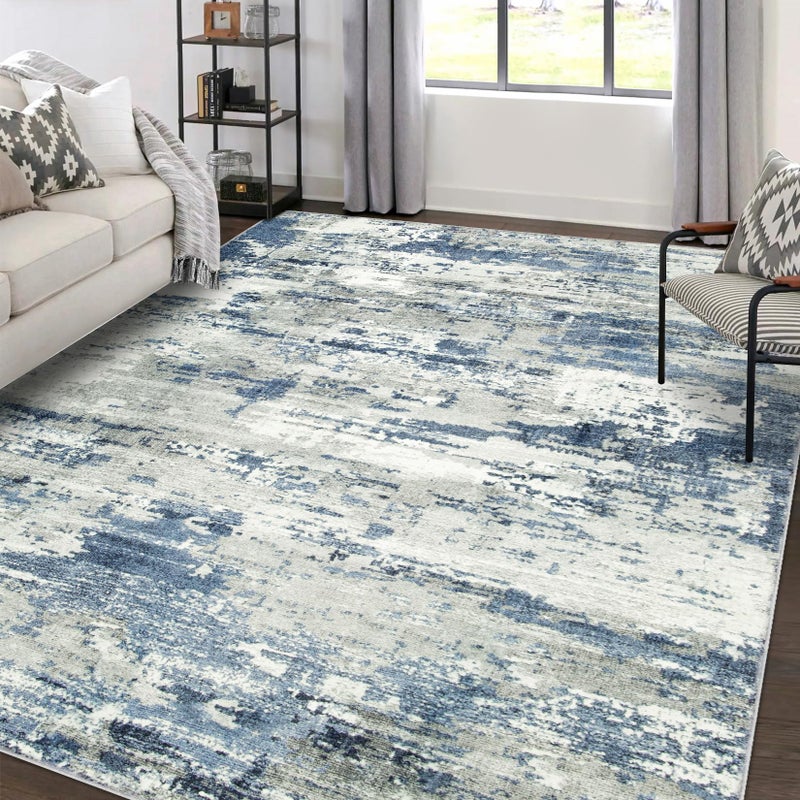 Gent drizz Area Rugs 8x10 Living Room: Large Soft Washable Rug Modern Abstract Anti-Skid Non-Shedding Carpet Indoor Floor Thin Carpets for Bedroom Dining Room Farmhouse Nursery Home Office Grey Blue - Image 1