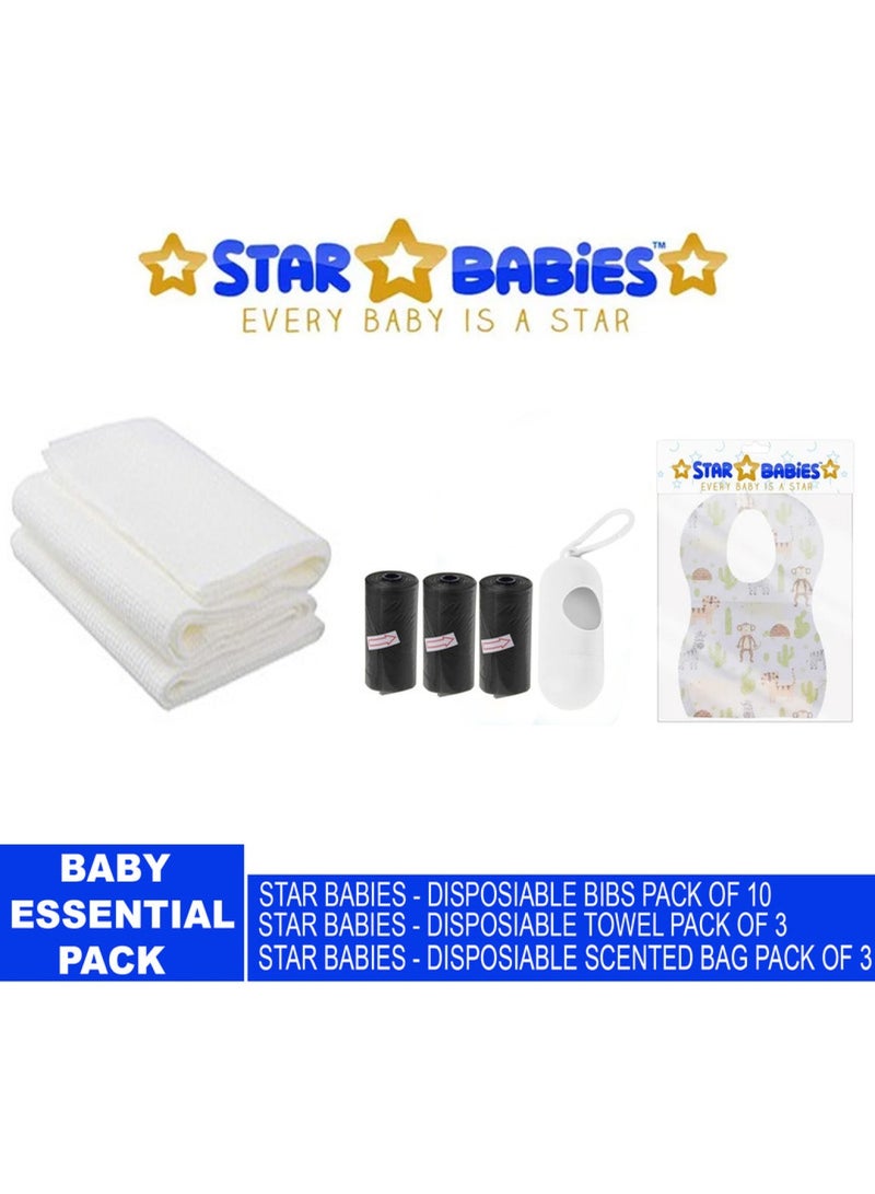 STAR BABiES Baby Essentials Pack Of 3 Scented Bag 3Pcs Bibs 10Pcs Towel 3Pcs Black  - Image 1