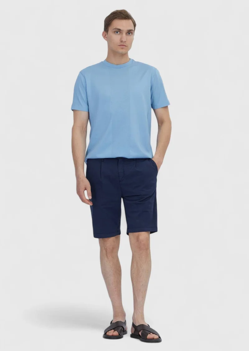 RAMSEY Light Blue Jacquard Crew Neck 100% Cotton T-Shirt