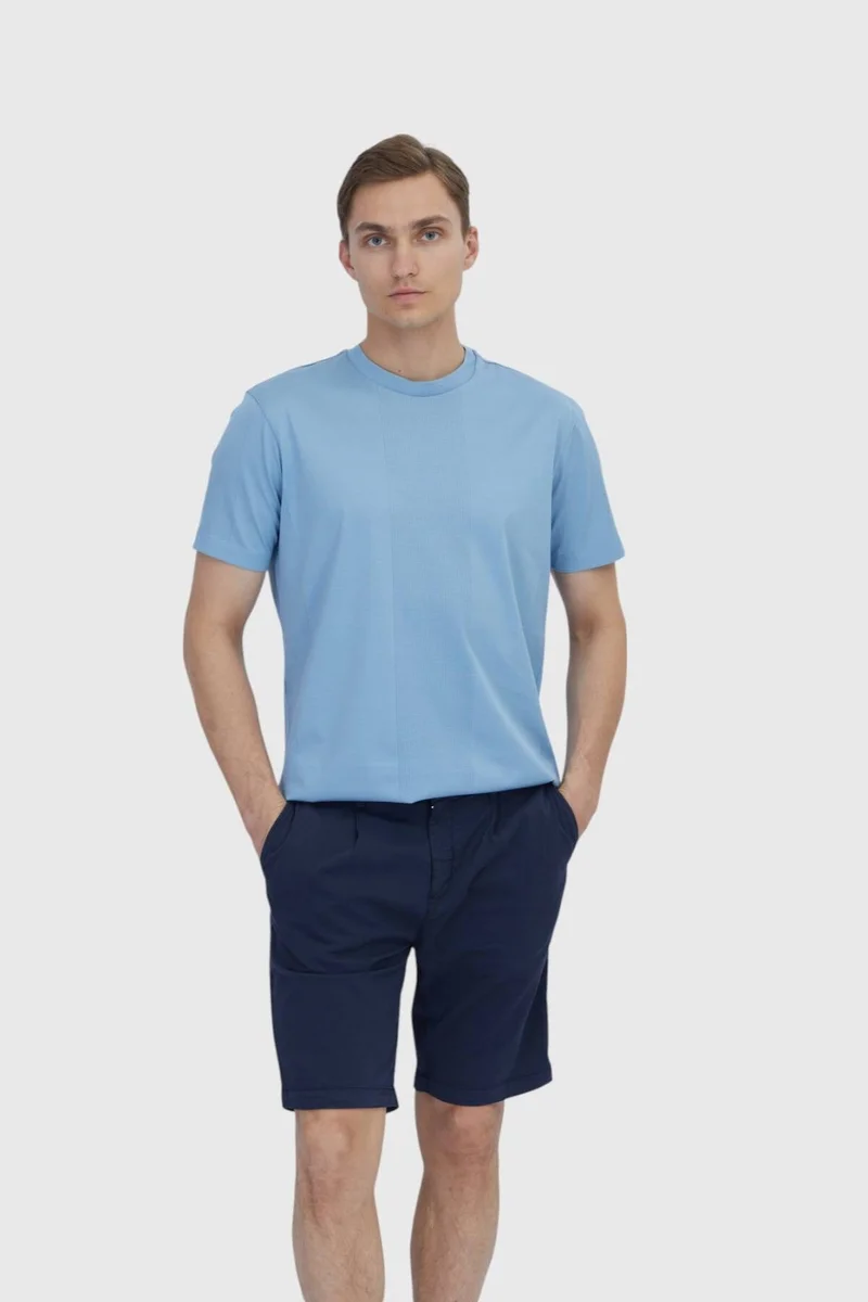 RAMSEY Light Blue Jacquard Crew Neck 100% Cotton T-Shirt