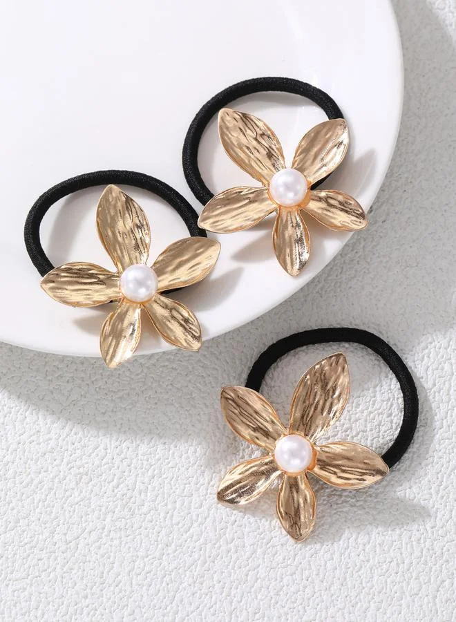 Take Two Take Two Set of 3 - Flower Shape Faux Pearl Hair Tie