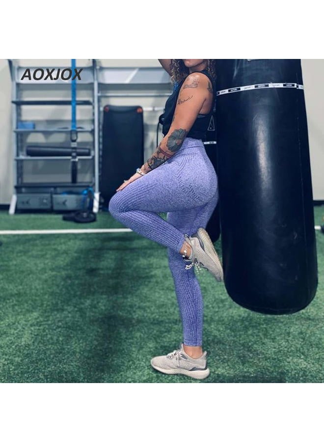 Aoxjox Women's High Waist Workout Gym Vital Seamless Leggings Yoga Pants 24'' (Indigo Marl, Small) - Image 2