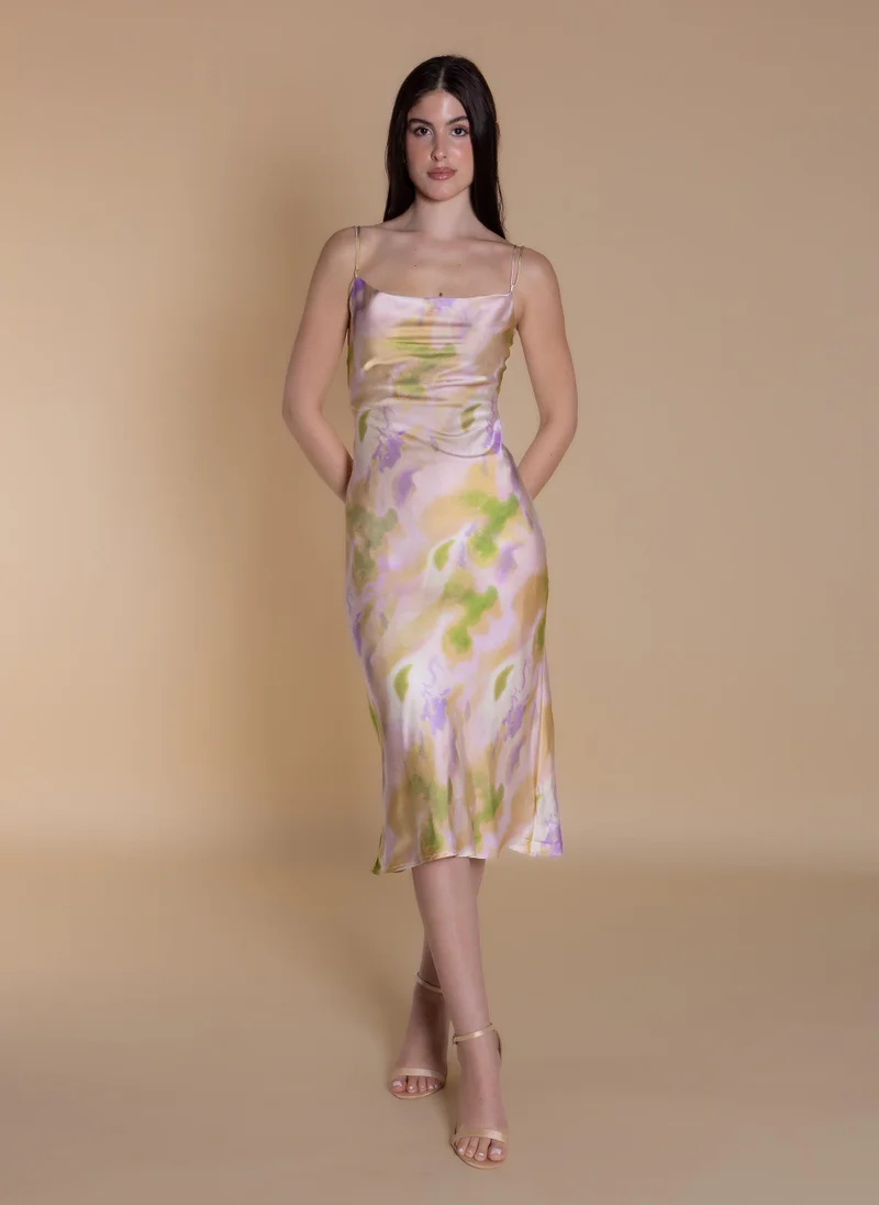 شايبس ABSTRACT PRINT MIDI SATIN DRESS