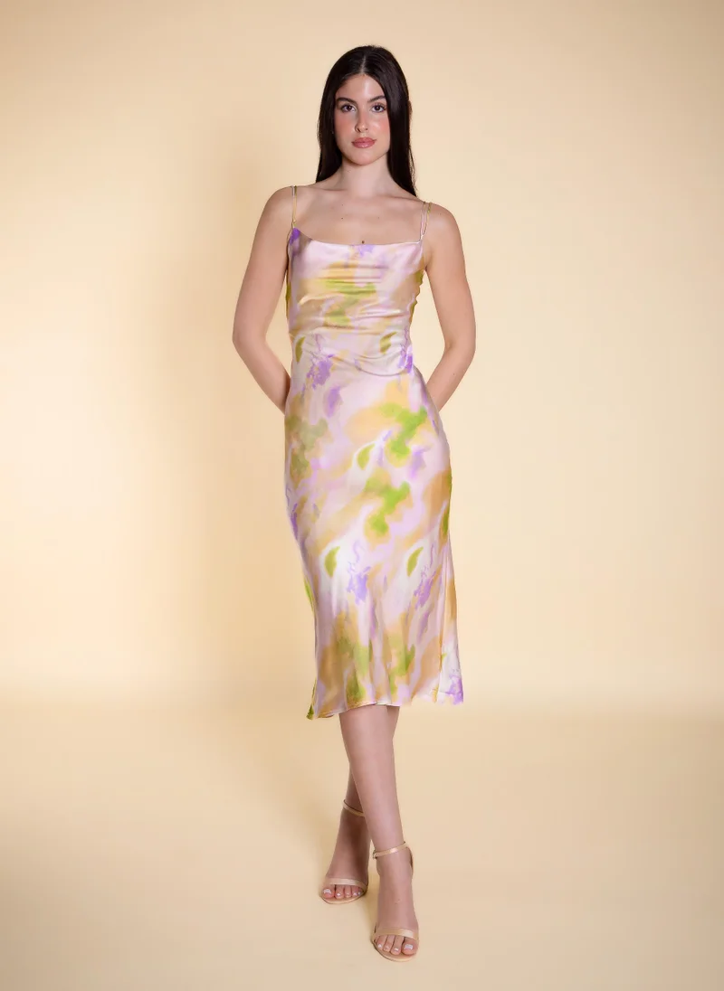 شايبس ABSTRACT PRINT MIDI SATIN DRESS