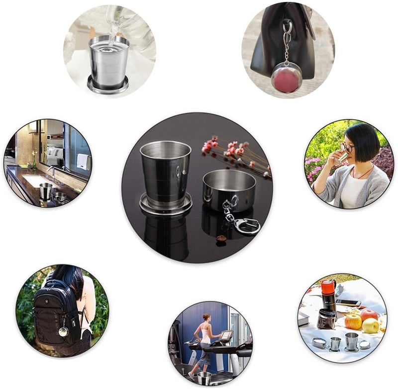 Linist كوب تخييم من الفولاذ المقاوم للصدأ كوب قابل للطي كوب قابل لإعادة الاستخدام كوب محمول للسفر الخارجي كوب قابل للتفكيك وقابل للطي مع حلقة مفاتيح للتخييم، المشي، السفر-150 مل - Image 4