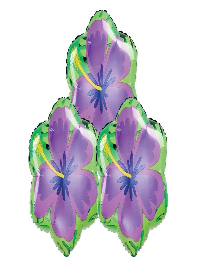 Artisan Owl Set of 3 Orange & Purple Double Sided Hibiscus 18" Foil Summer Party Balloons - Image 4
