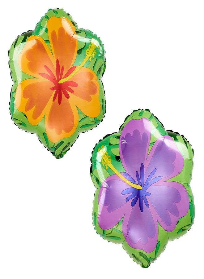 Artisan Owl Set of 3 Orange & Purple Double Sided Hibiscus 18" Foil Summer Party Balloons - Image 2
