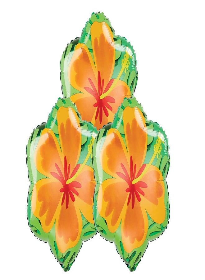 Artisan Owl Set of 3 Orange & Purple Double Sided Hibiscus 18" Foil Summer Party Balloons - Image 3