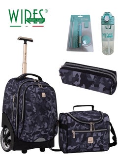 Wires 3 Piece Kids School Trolley Bag laptop compartment Big Wheels With Lunch bag & Pencil Case  - Image 1