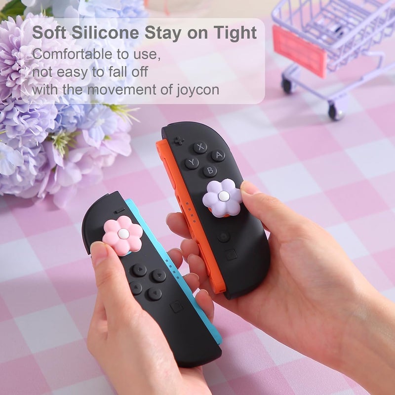 أغطية مقابض الإبهام لوحدة تحكم Switch 2، أغطية عصا لـ Nintendo Switch 2، أغطية عصا تناظرية من السيليكون الناعم باللون الأرجواني والوردي مع زهرة ديزي لوحدة تحكم Joycon لـ Switch 2، إكسسوارات مريحة كawaii - 4 قطع - Image 4