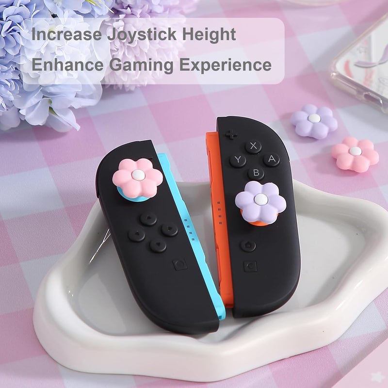 أغطية مقابض الإبهام لوحدة تحكم Switch 2، أغطية عصا لـ Nintendo Switch 2، أغطية عصا تناظرية من السيليكون الناعم باللون الأرجواني والوردي مع زهرة ديزي لوحدة تحكم Joycon لـ Switch 2، إكسسوارات مريحة كawaii - 4 قطع - Image 2