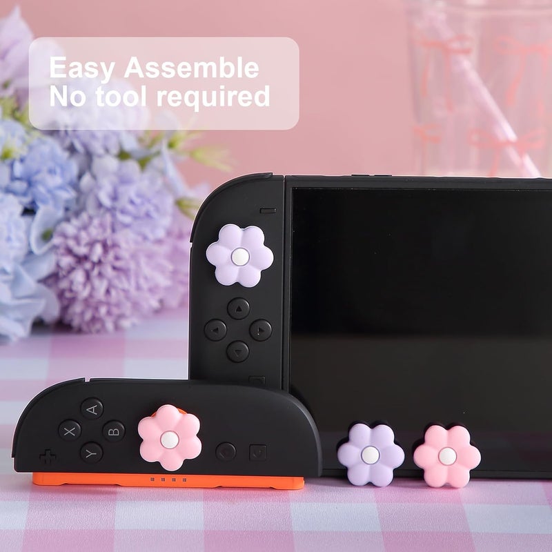 أغطية مقابض الإبهام لوحدة تحكم Switch 2، أغطية عصا لـ Nintendo Switch 2، أغطية عصا تناظرية من السيليكون الناعم باللون الأرجواني والوردي مع زهرة ديزي لوحدة تحكم Joycon لـ Switch 2، إكسسوارات مريحة كawaii - 4 قطع - Image 5