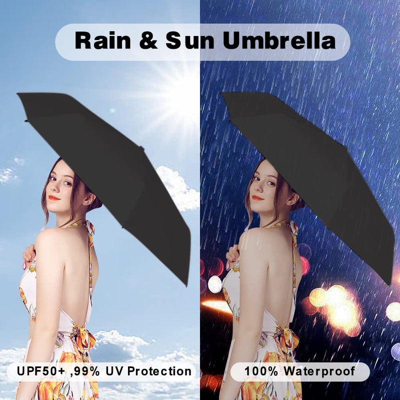 ESUFEIR Mini Travel Sun Umbrella for Purse With Case,Small Compact UV Umbrella Protection Sun,Lightweight Portable Parasol Windproof for Women Men Kids (Black) - Image 3