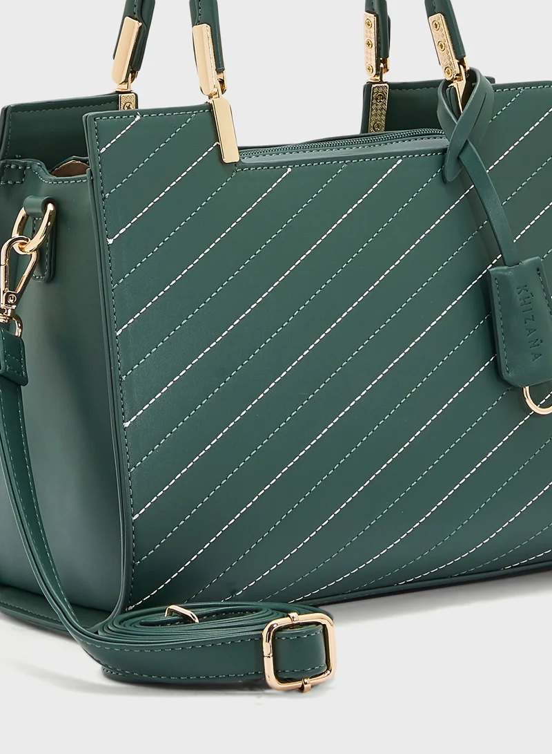 Khizana Stitch Detail Satchel Bag With Fob