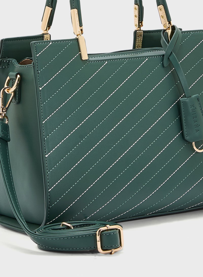 Khizana Stitch Detail Satchel Bag With Fob  - Image 4