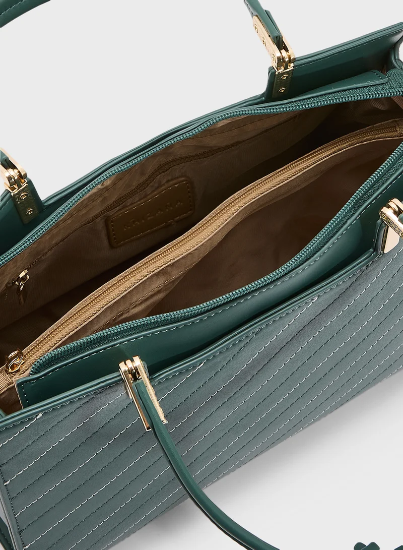 Khizana Stitch Detail Satchel Bag With Fob