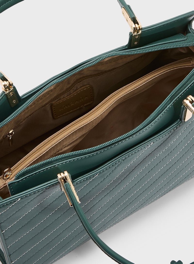 Khizana Stitch Detail Satchel Bag With Fob  - Image 5