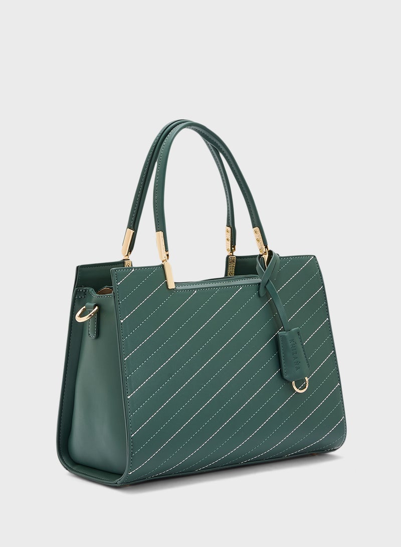 Khizana Stitch Detail Satchel Bag With Fob  - Image 3