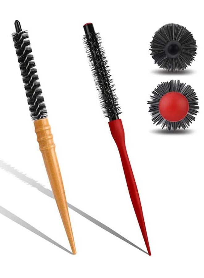 YIM-VIBEHAUS 2Pcs Small Round Hair Brush for Blow Drying, Mini Round Brush with Wooden Handle High Temperature Resistant Quiff Roller Brush Anti-Static Hairbrush Thermal Brush for Thin, Short, Bangs, Beard, Curling - Image 1