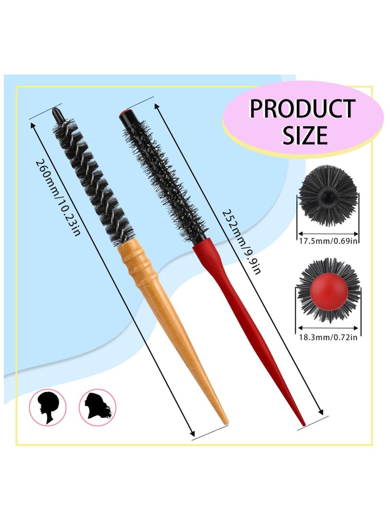 YIM-VIBEHAUS 2Pcs Small Round Hair Brush for Blow Drying, Mini Round Brush with Wooden Handle High Temperature Resistant Quiff Roller Brush Anti-Static Hairbrush Thermal Brush for Thin, Short, Bangs, Beard, Curling - Image 2