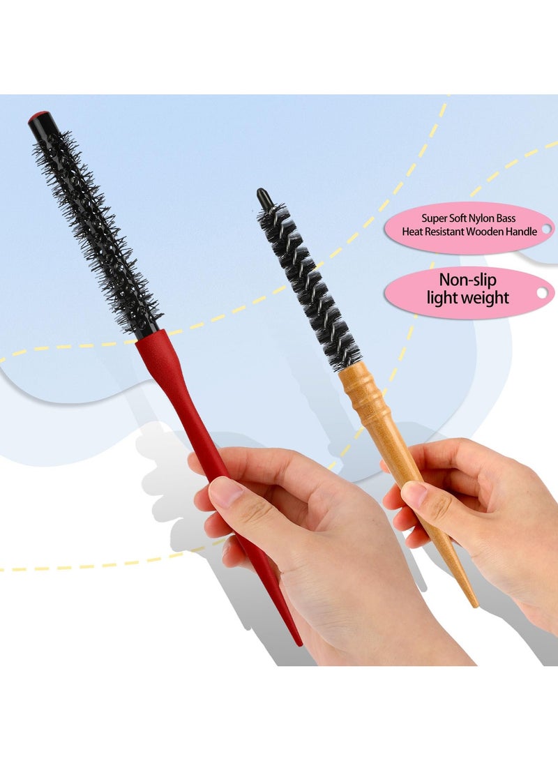 YIM-VIBEHAUS 2Pcs Small Round Hair Brush for Blow Drying, Mini Round Brush with Wooden Handle High Temperature Resistant Quiff Roller Brush Anti-Static Hairbrush Thermal Brush for Thin, Short, Bangs, Beard, Curling - Image 3