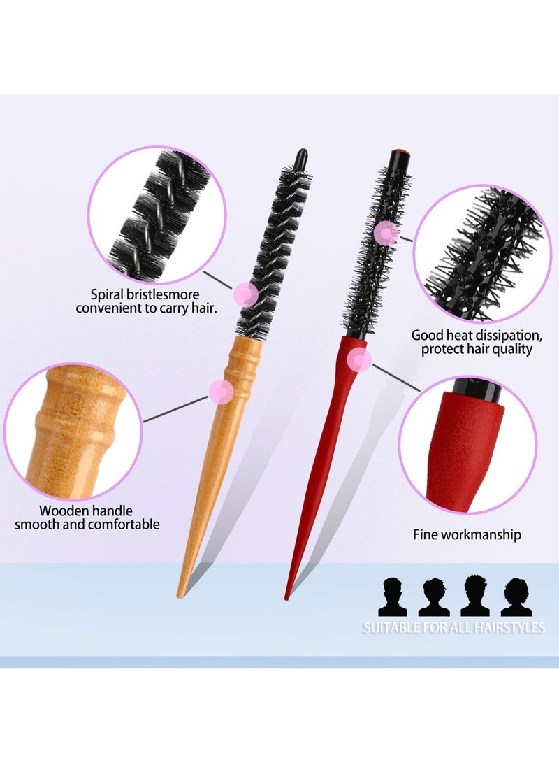 YIM-VIBEHAUS 2Pcs Small Round Hair Brush for Blow Drying, Mini Round Brush with Wooden Handle High Temperature Resistant Quiff Roller Brush Anti-Static Hairbrush Thermal Brush for Thin, Short, Bangs, Beard, Curling - Image 4