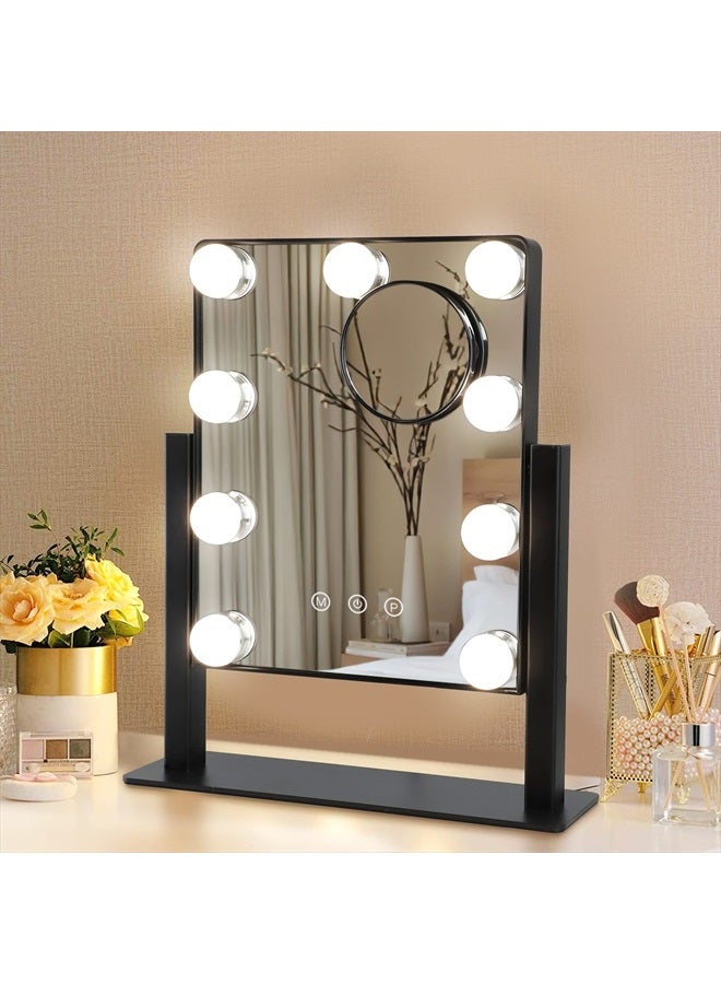 Depuley Hollywood Lighted Vanity Makeup Mirror with Lights, Depuley Plug-in Light Up Mirror with 9 Dimmer Led Bulbs Smart Touch Control 3 Color Lighting Modes, Detachable 10X Magnification 360°Rotation(Black)  - Image 1