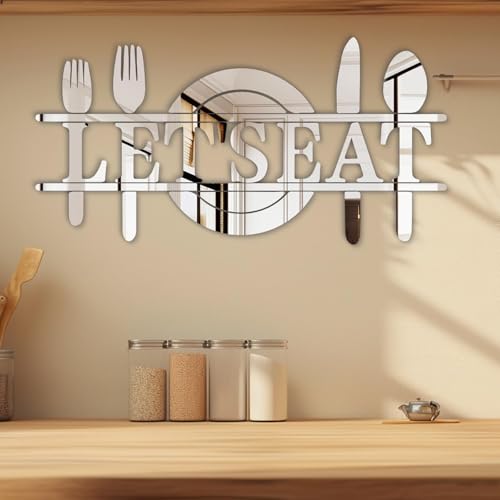 Doeean Let's Eat Wall Decor Letter Signs Acrylic Mirror Wall Decals Decorations Stickers for Kitchen or Dining Room (Silver 26.3 X 13.2) - Image 1