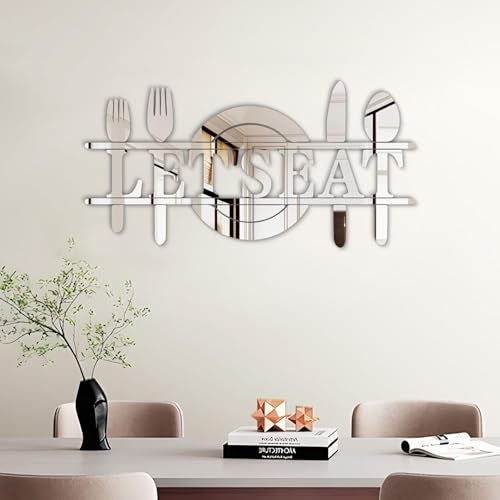 Doeean Let's Eat Wall Decor Letter Signs Acrylic Mirror Wall Decals Decorations Stickers for Kitchen or Dining Room (Silver 26.3 X 13.2) - Image 2