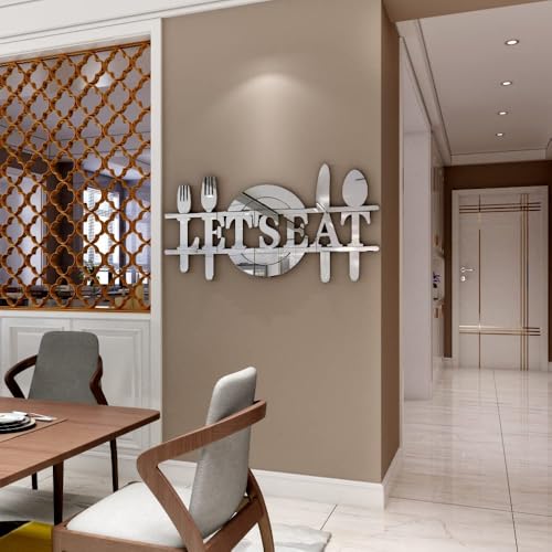 Doeean Let's Eat Wall Decor Letter Signs Acrylic Mirror Wall Decals Decorations Stickers for Kitchen or Dining Room (Silver 26.3 X 13.2) - Image 4