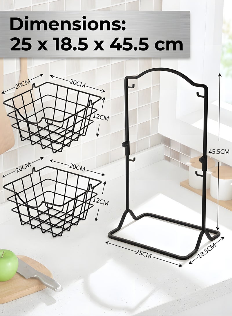 بيوينتي سلة فواكه معدنية طبقتين لتخزين الخضروات على سطح المطبخ، سلة فواكه قابلة للفصل، حامل تخزين لسلة سلكية متعددة الاستخدامات معلقة، منظم مطبخ ريفي بطبقات. - Image 4