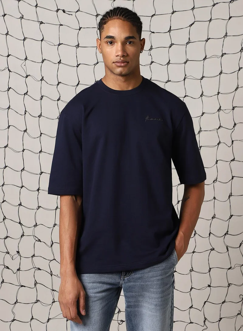 Hubberholme Men's Navy 100% Cotton Solid T-Shirt