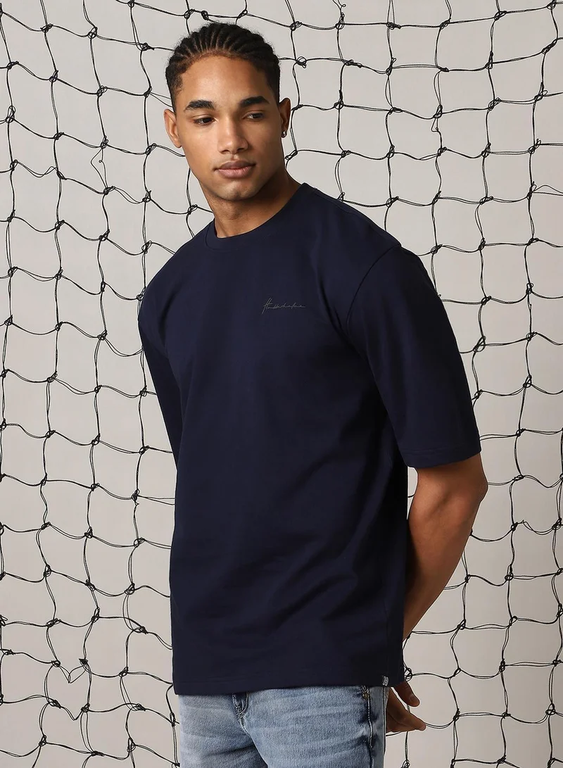 Hubberholme Men's Navy 100% Cotton Solid T-Shirt
