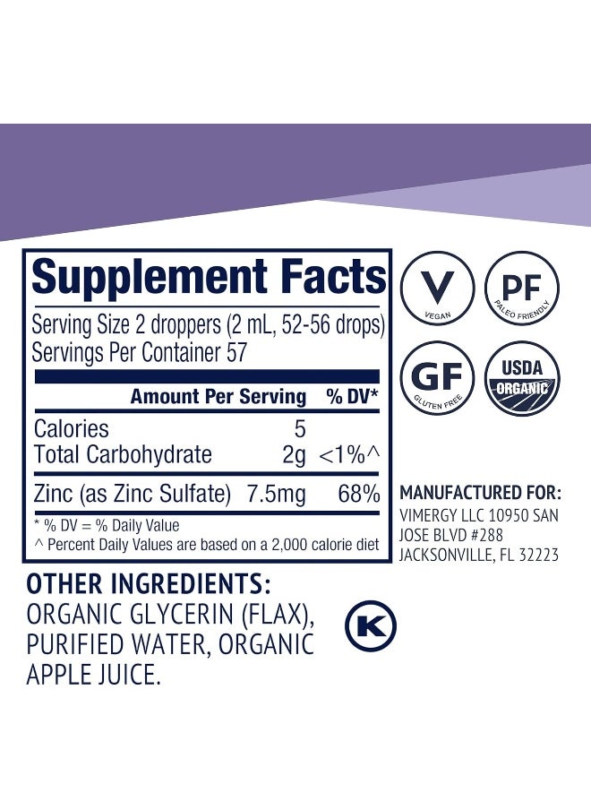 Vimergy Organic Liquid Zinc, 57 Servings â€“ Alcohol Free Zinc Sulfate â€“ Supports Immune Health And Metabolism â€“ Antioxidant â€“ Gluten-Free, Non-GMO, Kosher, Vegan And Paleo Friendly (115 ml)  - Image 4