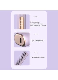 General Hair Straightener Brush, Comb Brush Straightener, 2 in 1 Cordless Heated Styling Comb, Portable Hair Straight Brush, Smooth Hair Flat Iron Brush, 3 Heating Setting Brush, Durable Hair Iron Brush  - Image 5
