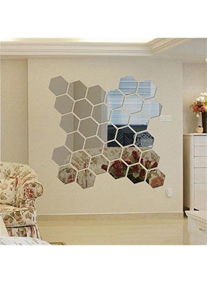 ZERONE Wall Sticker 12 Pcs 14.8 X 14.8Cm Acrylic Hexagon Mirror Wall Sticker Self Adhesive Wall Mirror Stickers Diy Geometric Acrylic Mirror Tiles For Home Bedroom Living Room Decor - Image 3