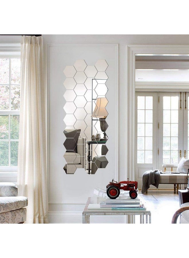 ZERONE Wall Sticker 12 Pcs 14.8 X 14.8Cm Acrylic Hexagon Mirror Wall Sticker Self Adhesive Wall Mirror Stickers Diy Geometric Acrylic Mirror Tiles For Home Bedroom Living Room Decor - Image 2